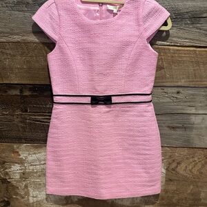 LoveShackFancy Pink Textured Dress with Black Bow